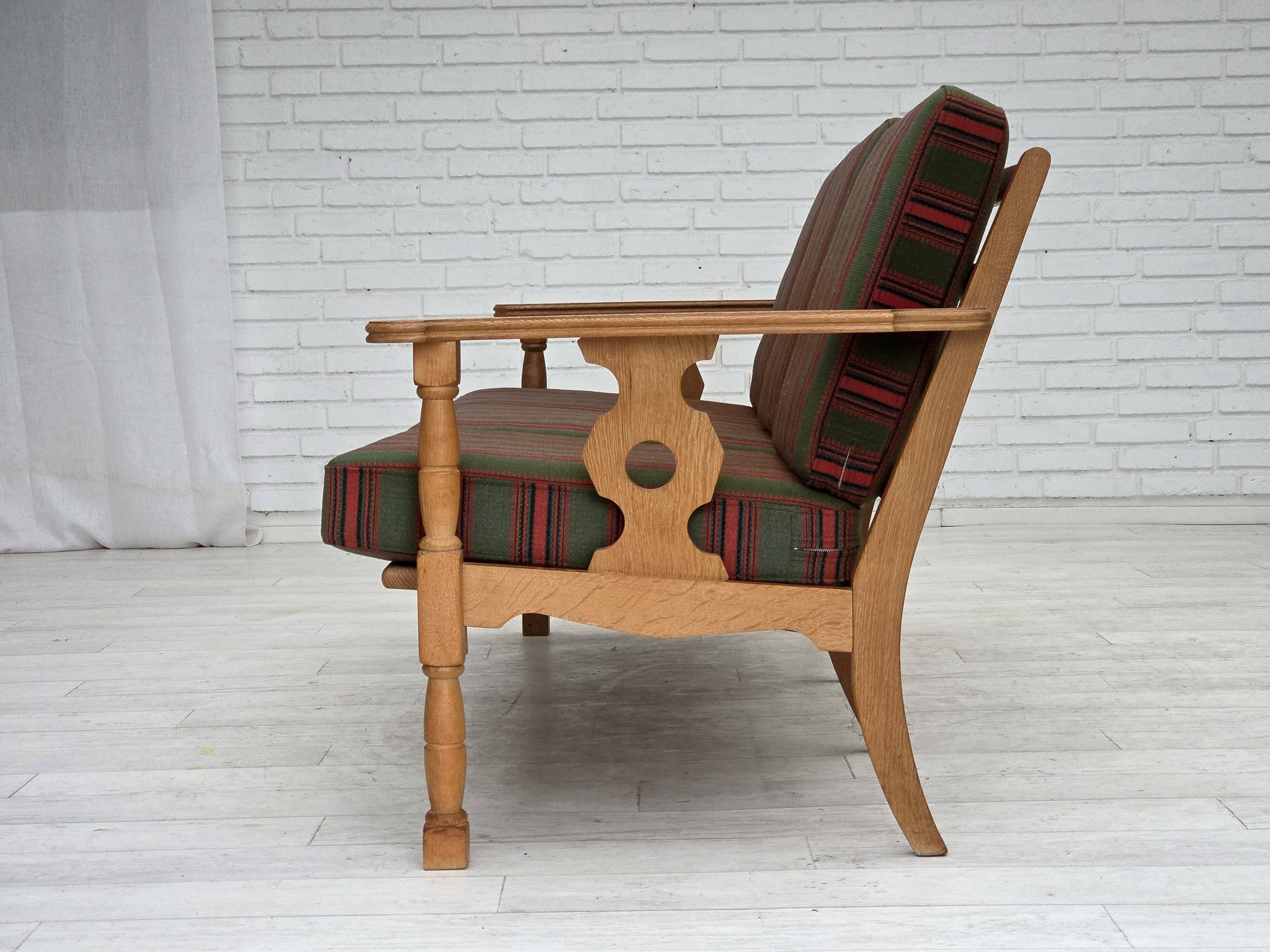 1970s, Danish 3-seater sofa, green furniture wool, oak wood.