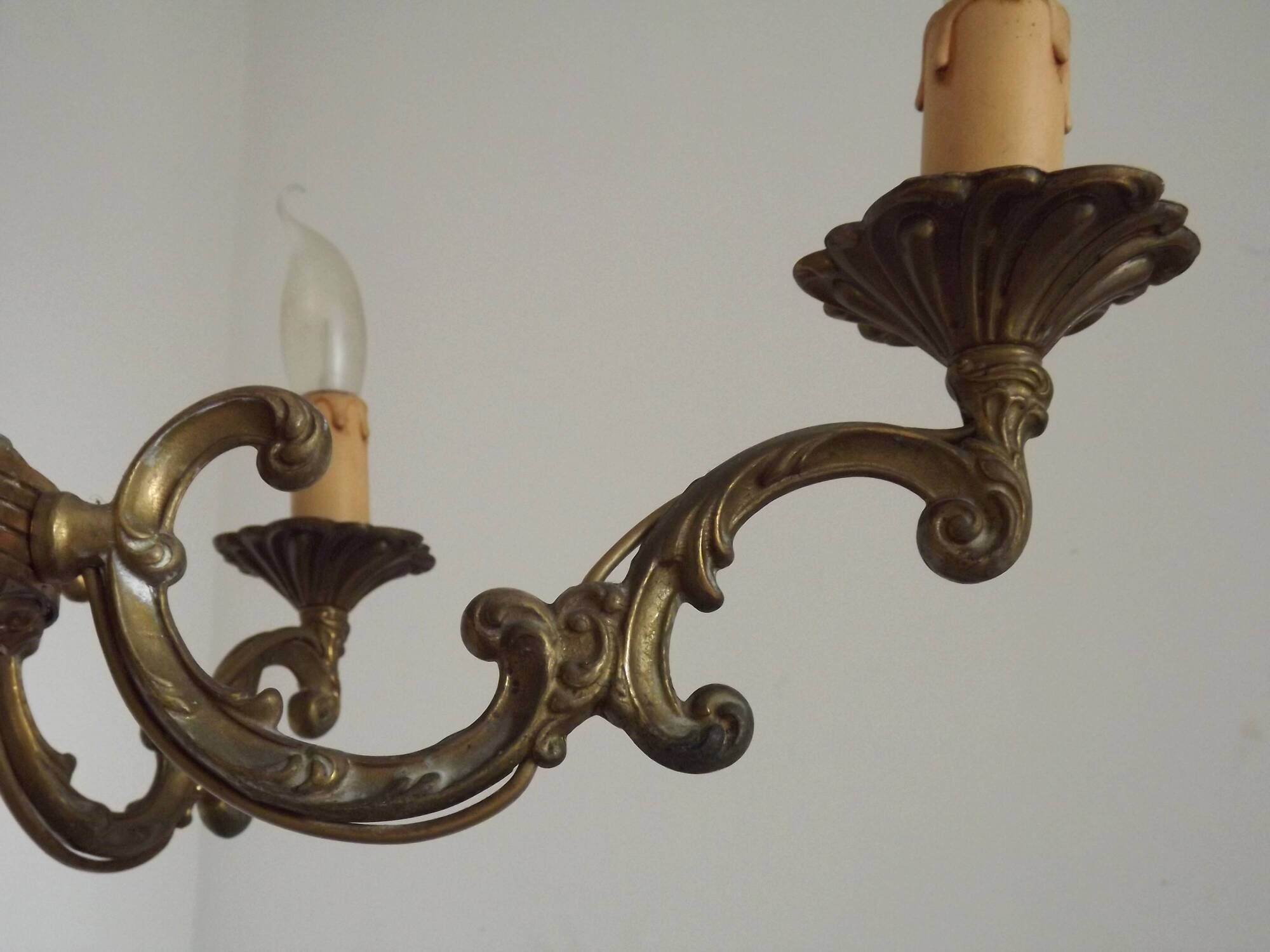 French Vintage Art Nouveau Bronze 5 Light Traditional Style Chandelier 5483