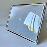 Cadre art déco vintage en métal argenté 24,5 cm x 19 cm verre convexe