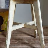 Old workshop stool in patinated solid wood