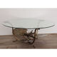 Table basse vintage éclairante à décor de nénuphars en laiton 1970