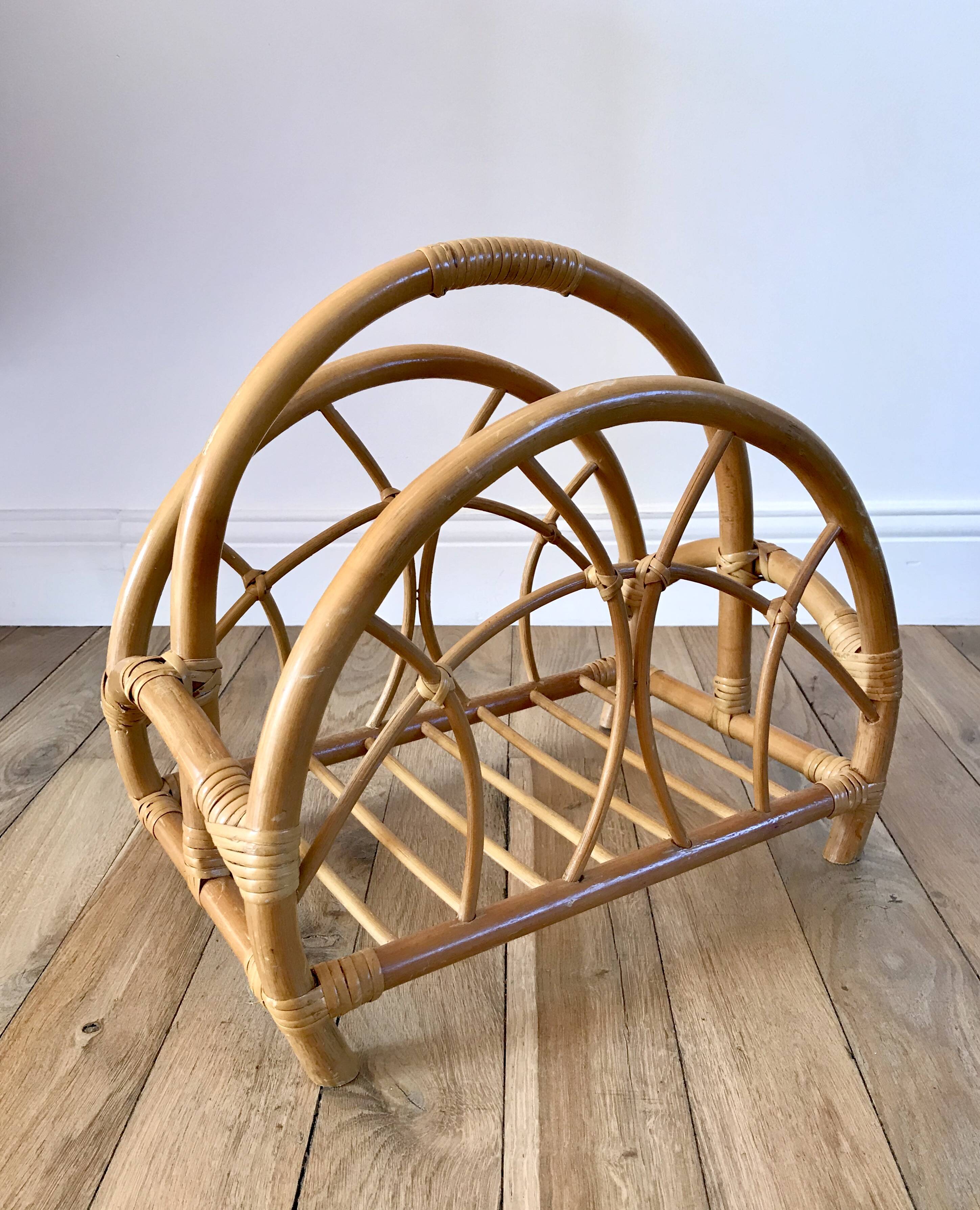 Rattan and bamboo magazine rack from the 60s