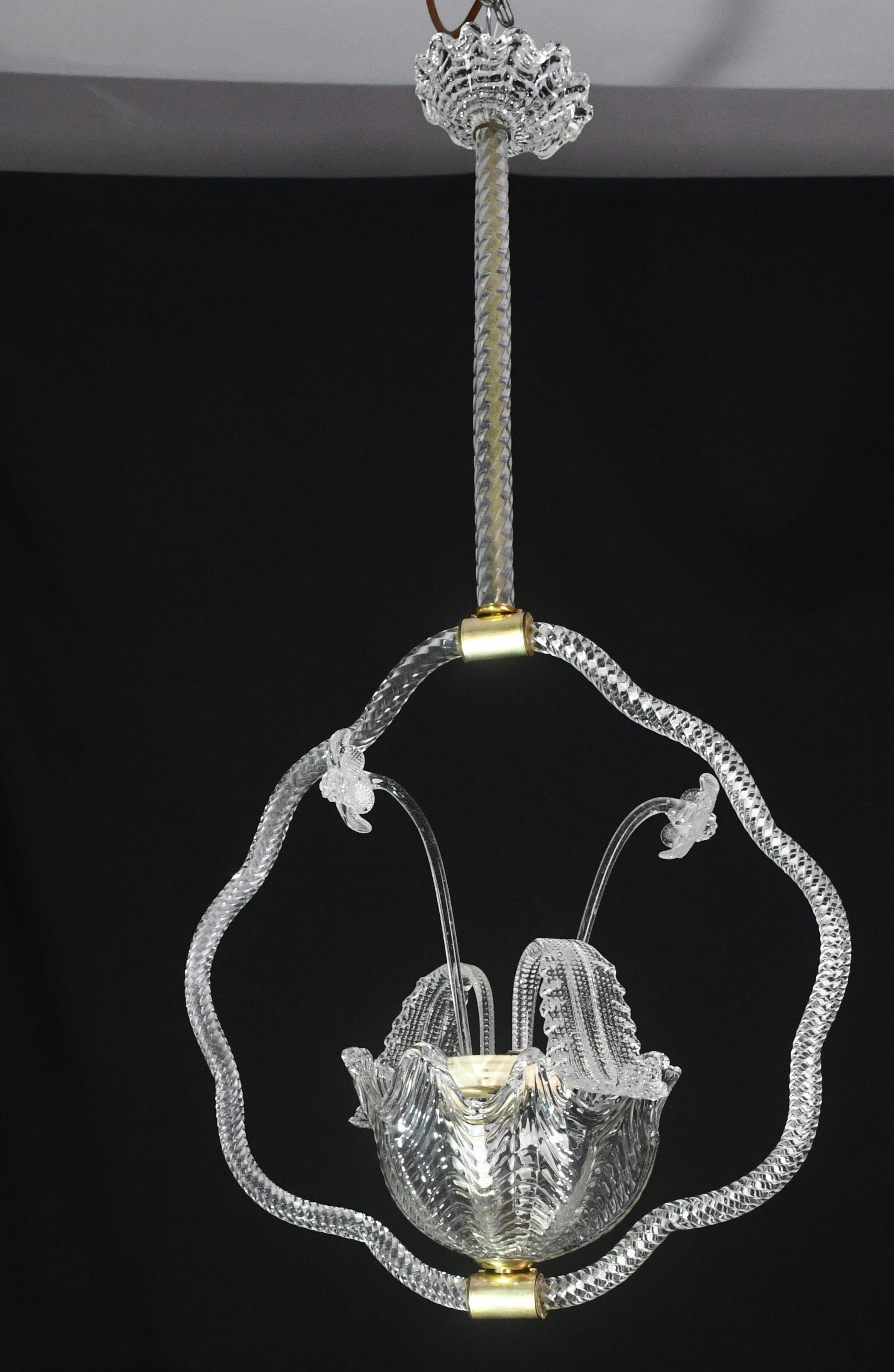 Art Deco transparent Barovier e Toso light with flowers, 1940s