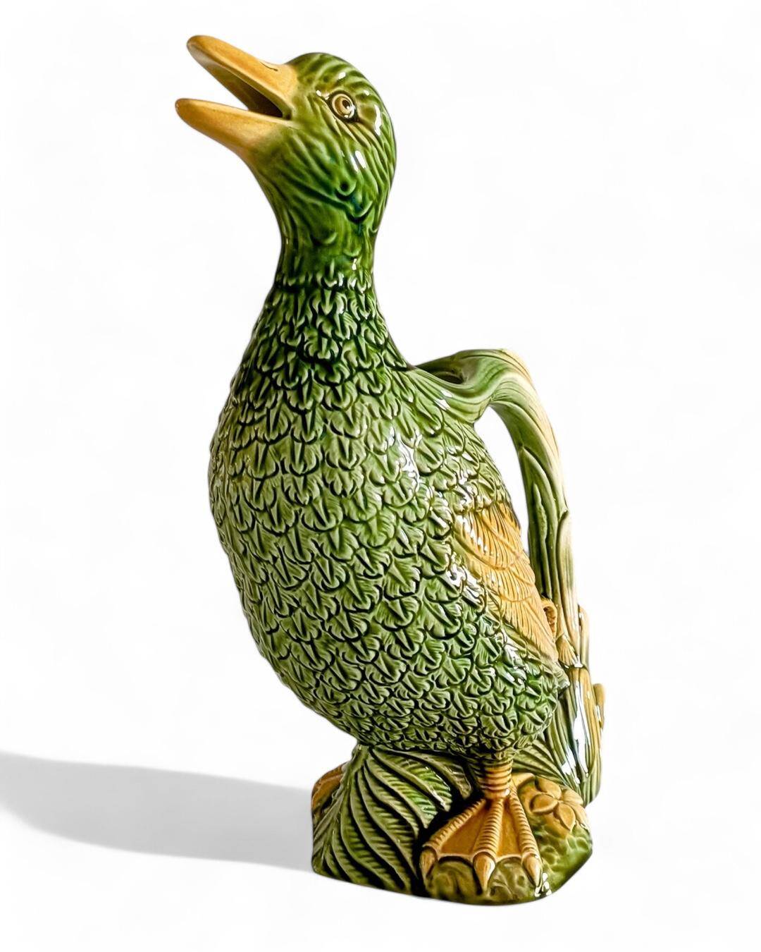 Majolica Duck Pitcher by Keller & Guérin, France, Art Nouveau, 1890