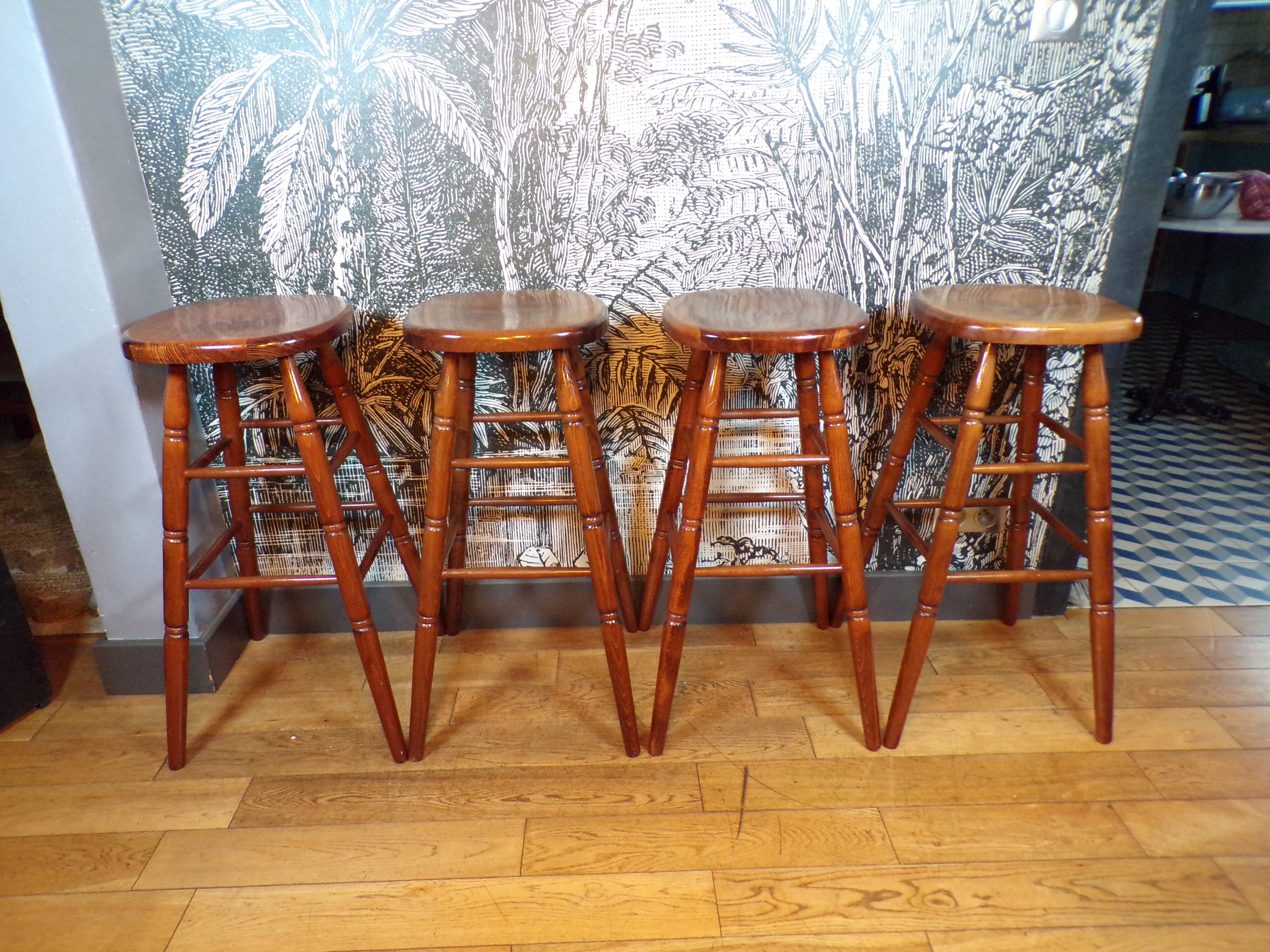 Set 4 tabourets de bar en bois