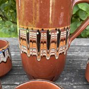 Ensemble pichet et 5 verres en céramique Troyan en grès Bulgare-Balkans