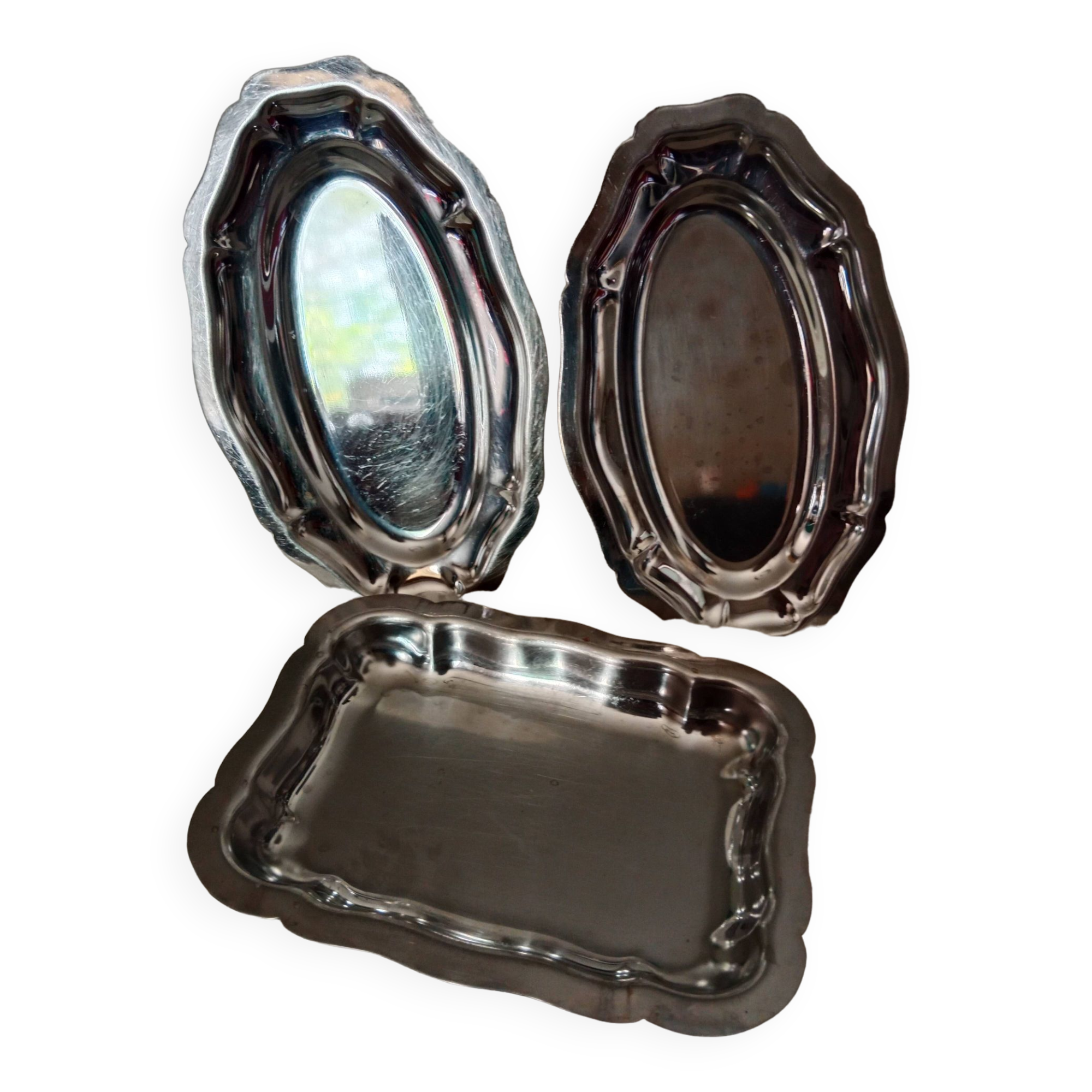 Set of mini stainless steel trays