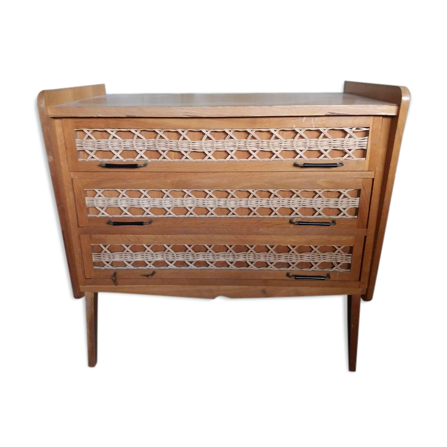Chest of drawers vintage rattan feet compass