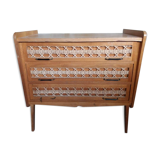 Commode vintage en rotin pieds compas