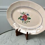 Pale pink oval dish and flowers digoin sarreguemines 30s-40s
