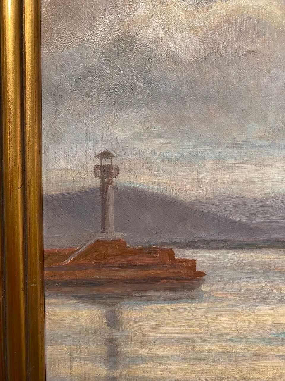 Old painting, Marine, signed E Chabrier and dated 1938