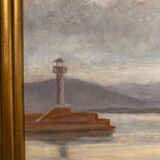Old painting, Marine, signed E Chabrier and dated 1938