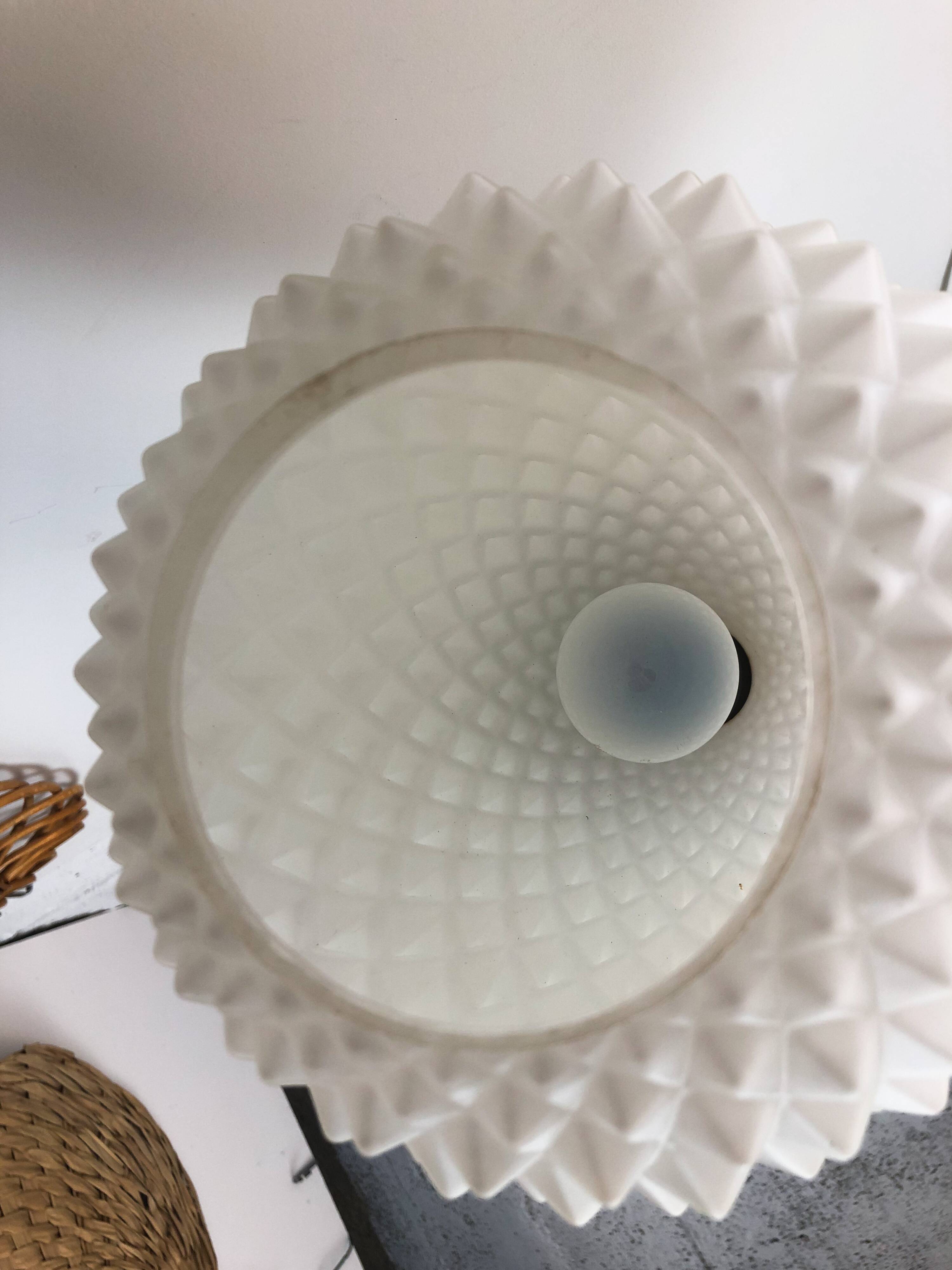 Scandinavian teak and opaline hanging lamp