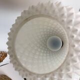 Scandinavian teak and opaline hanging lamp