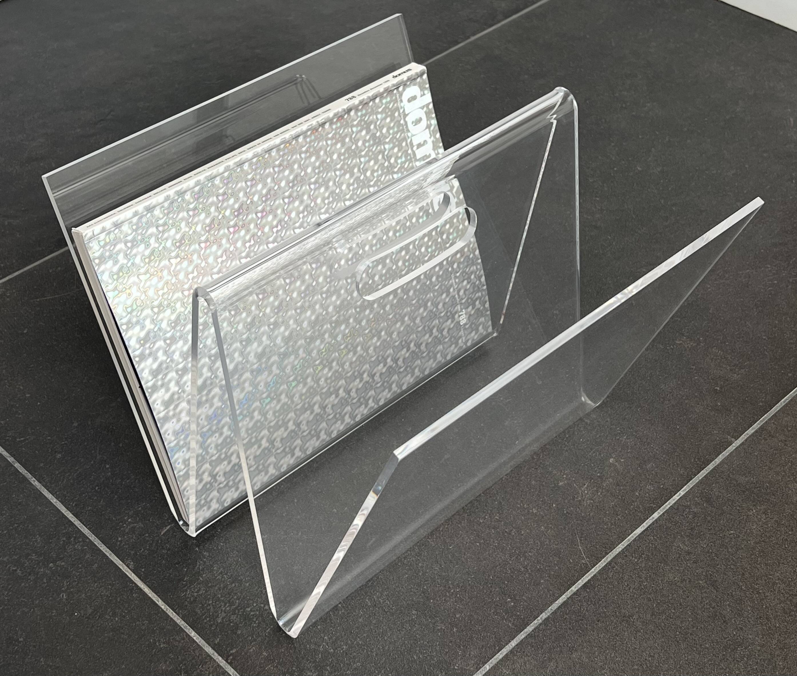 W magazine rack in plexiglass, France 1970s