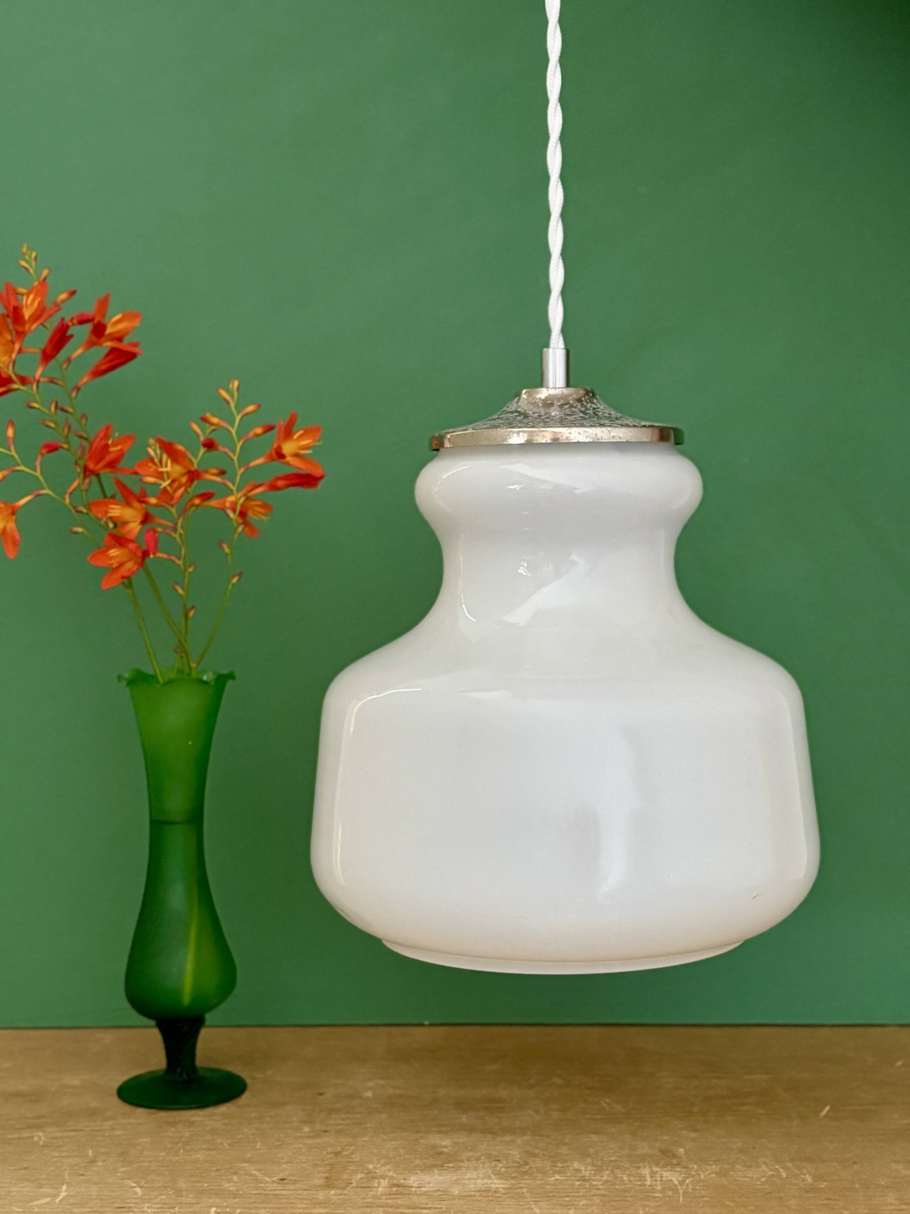 Vintage white opaline suspension globe