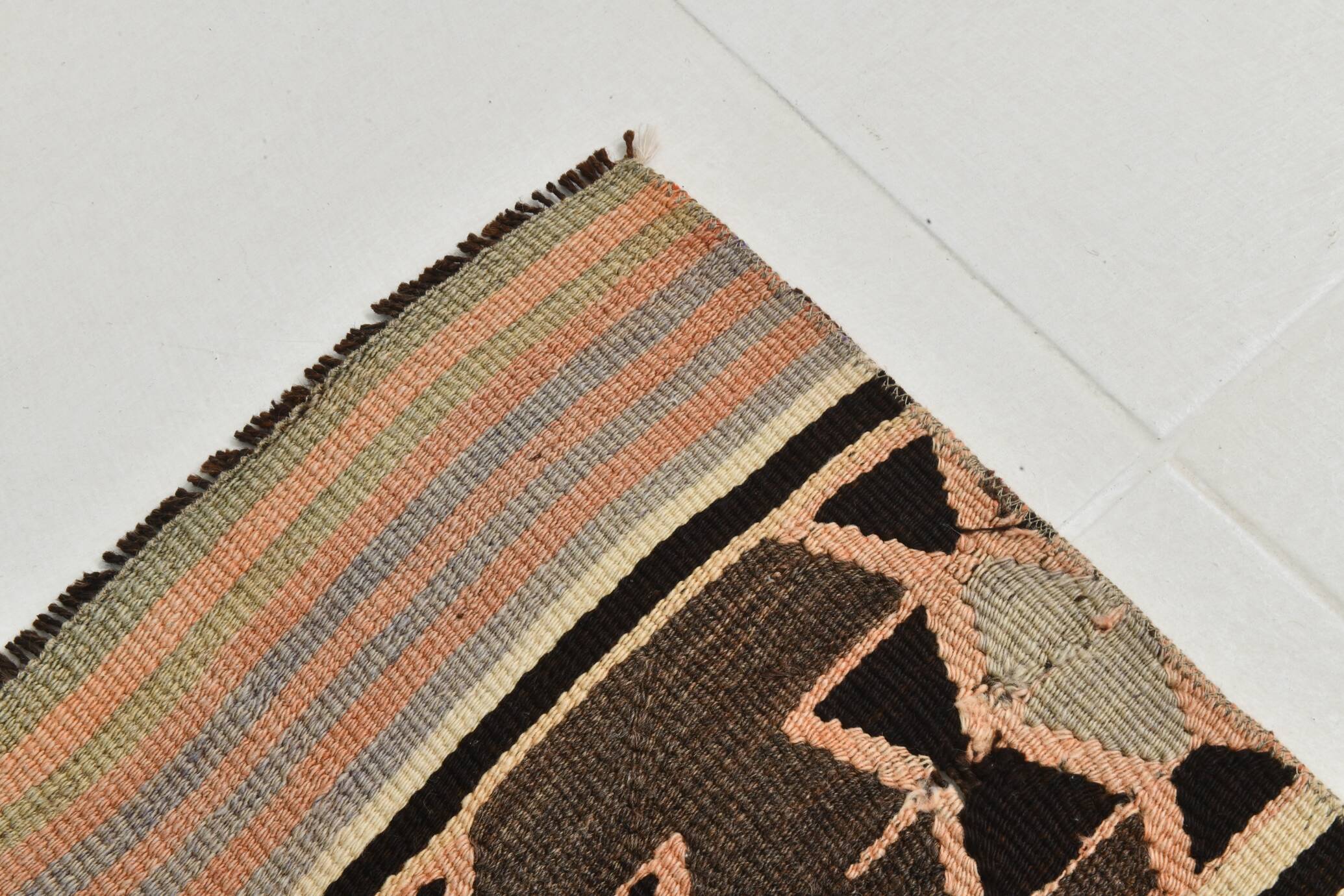 2x5 Salmon Brown Geometric Kilim Rug, 80x170Cm