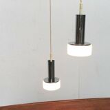 Suspended glass and chrome lamps model P105 German Mid-Century Space Age from the 1960s by Staff, set of 2.