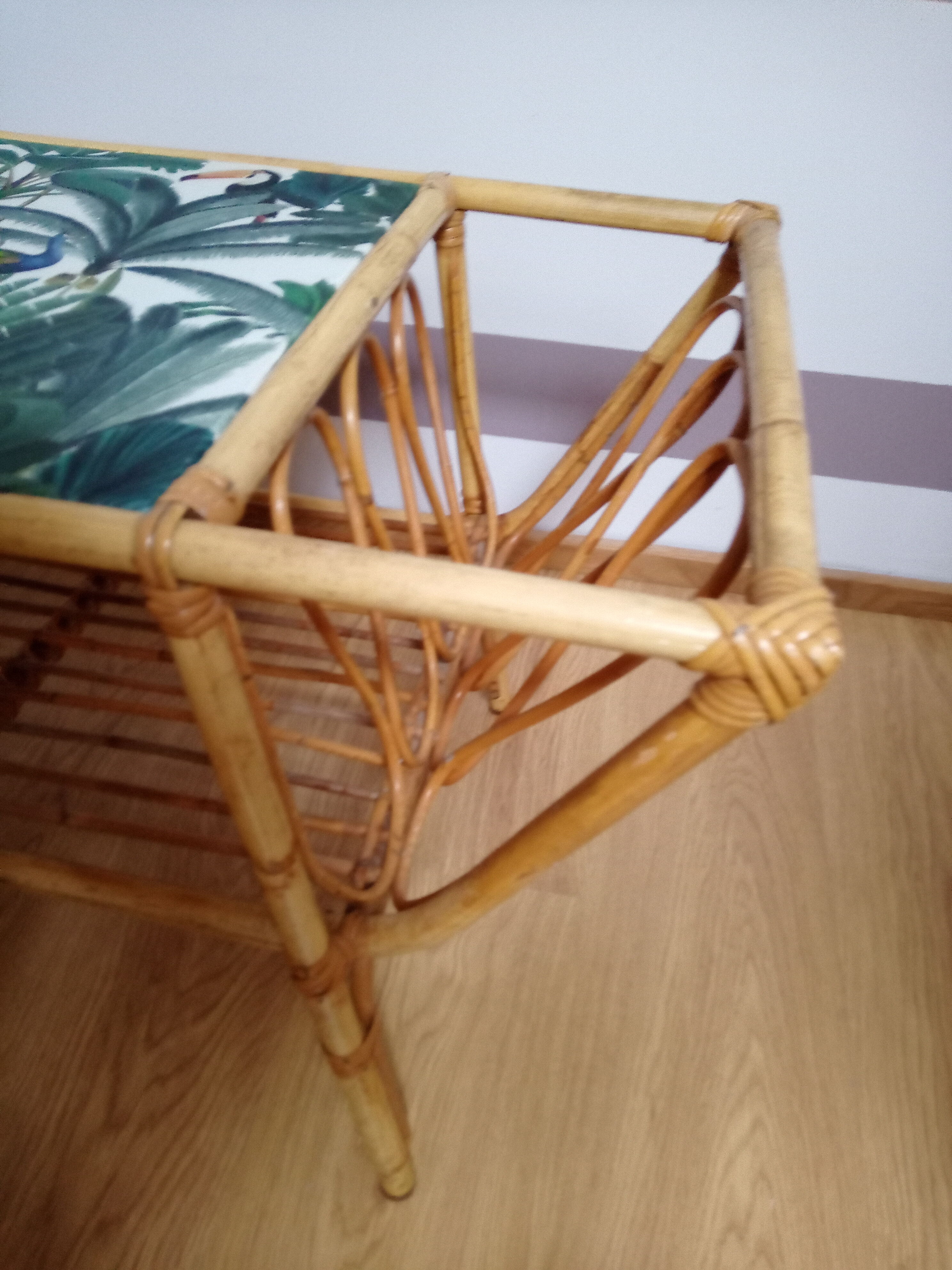 Vintage bamboo/rotin jungle style coffee table with built-in magazine holder