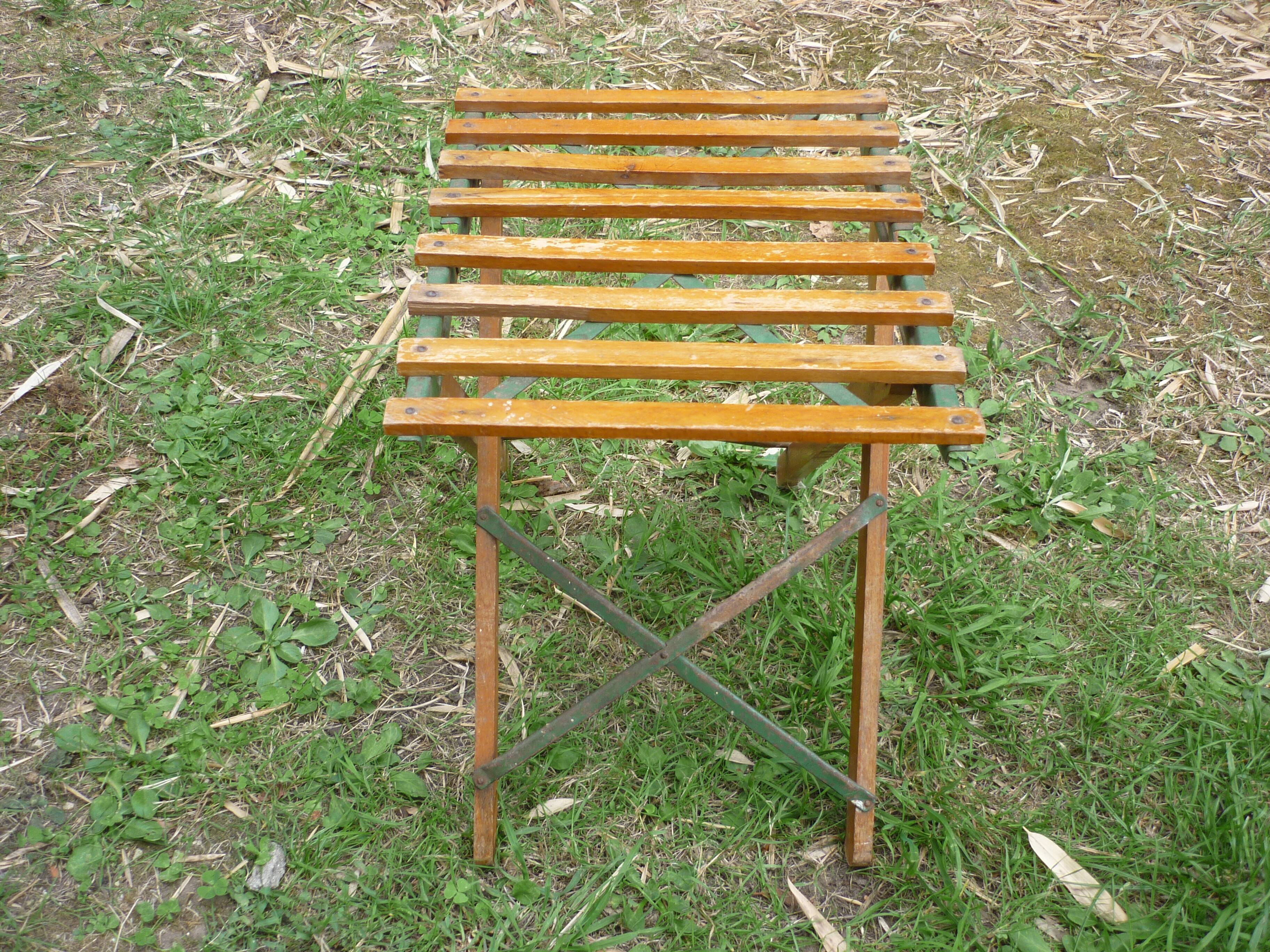 Tabouret pliant de pêche en bois et metal