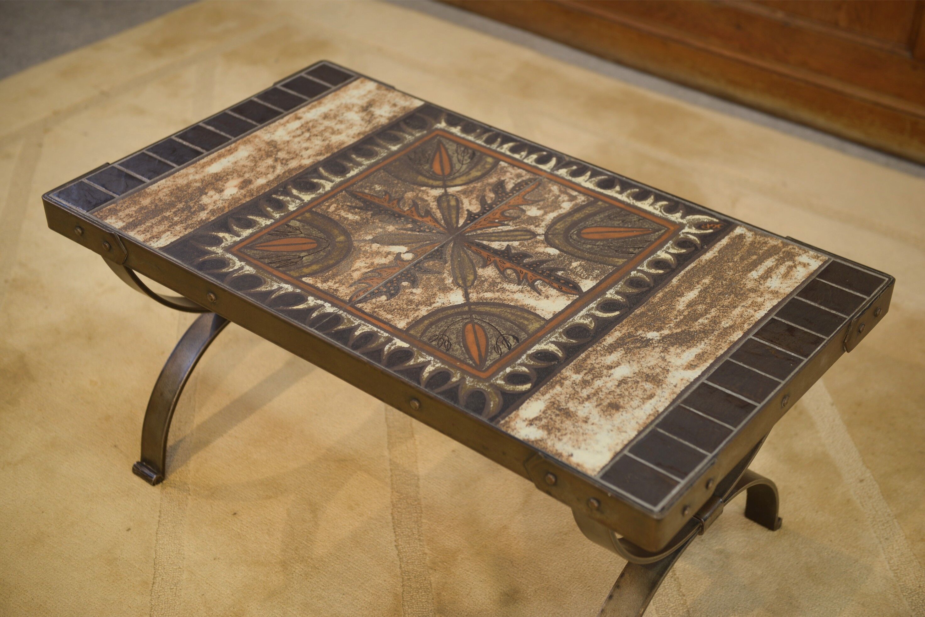 Wrought iron and ceramic coffee table from Vallauris 1950s.