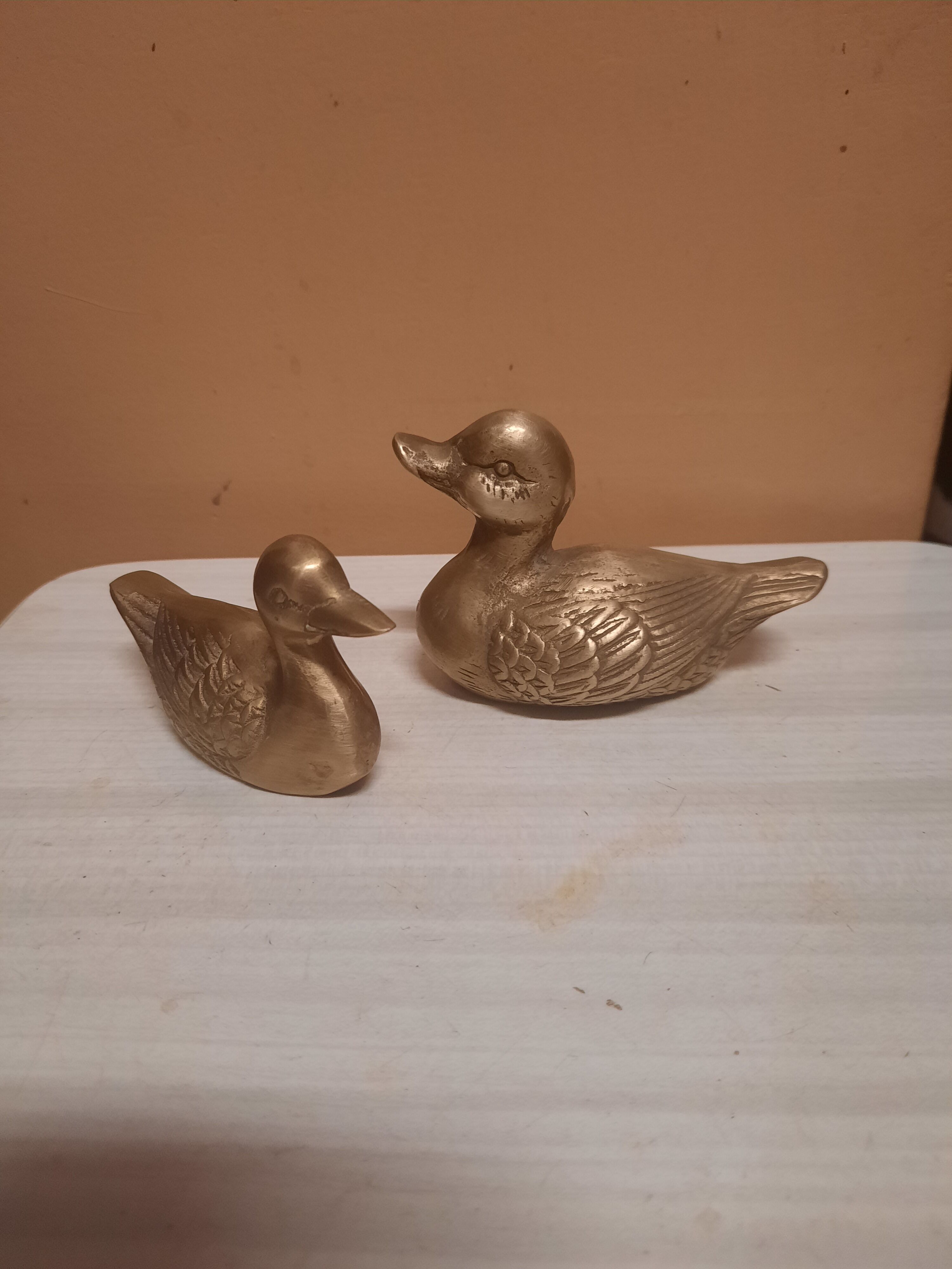 Set of two brass ducks