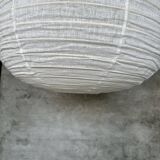 Large pendant lamp in rattan and natural linen Japanese style flattened round (Labu) H57 D80
