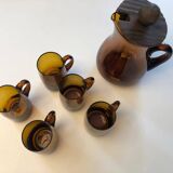 Amber carafe and 5 cups (sangria service