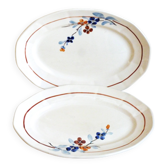 2 plats Sarreguemines vintage, plats de service de table décor floral mains