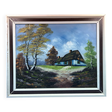 Oil on canvas "Brière, thatched cottage" signature to be identified