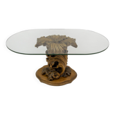 Table italienne moderne du milieu du siècle avec base en bois sculpté et grandes boucles et feuilles