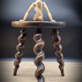 Turned wood tripod stool