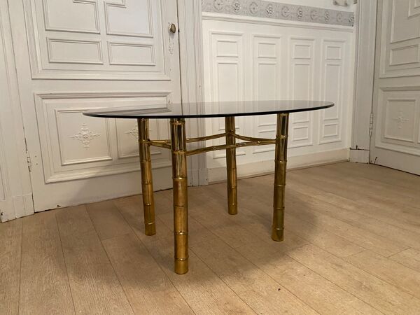 Table à manger, faux bambou doré, 1970s