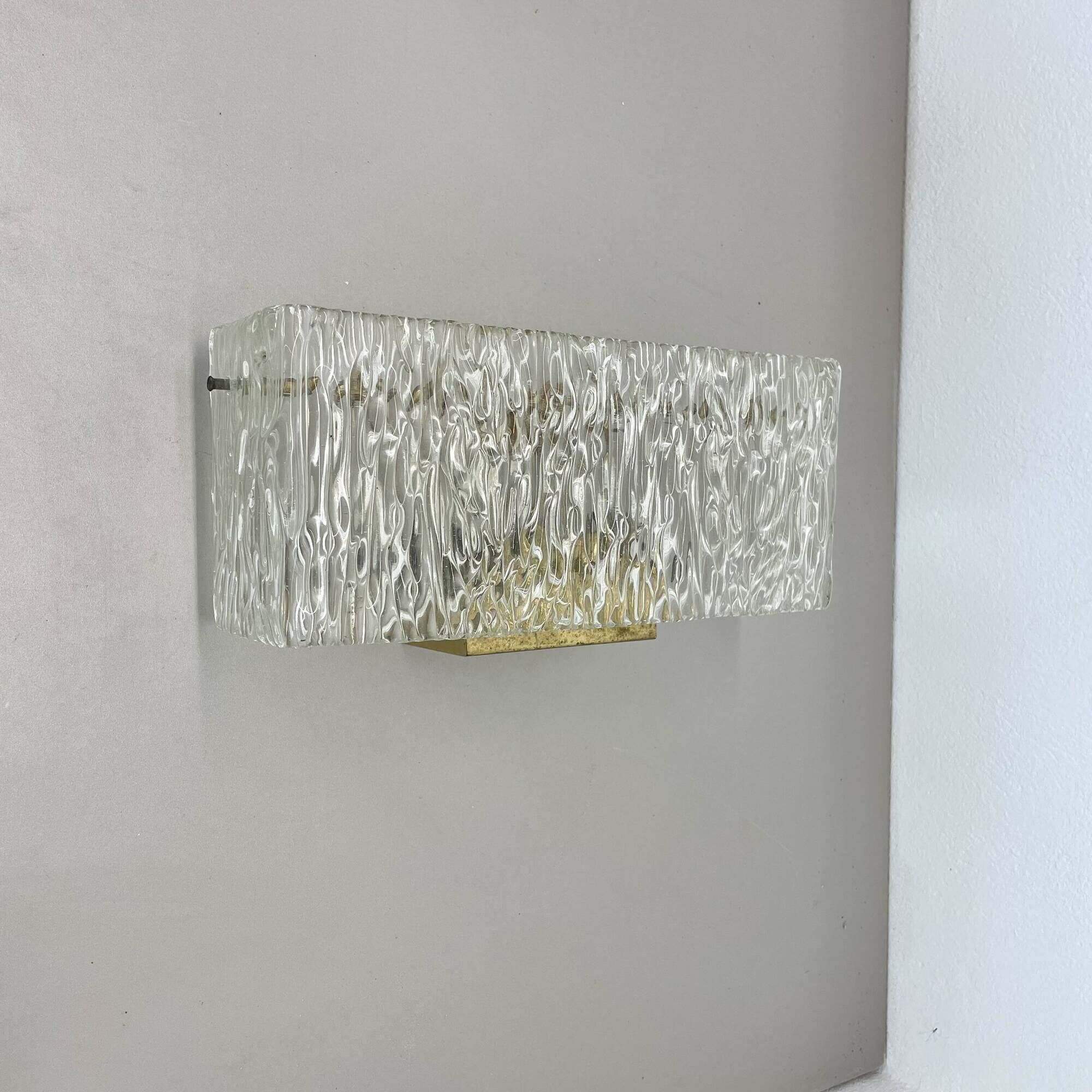 Large 35cm cubic Hollywood Regency Ice Glass Wall Light by J.T. Kalmar 1950