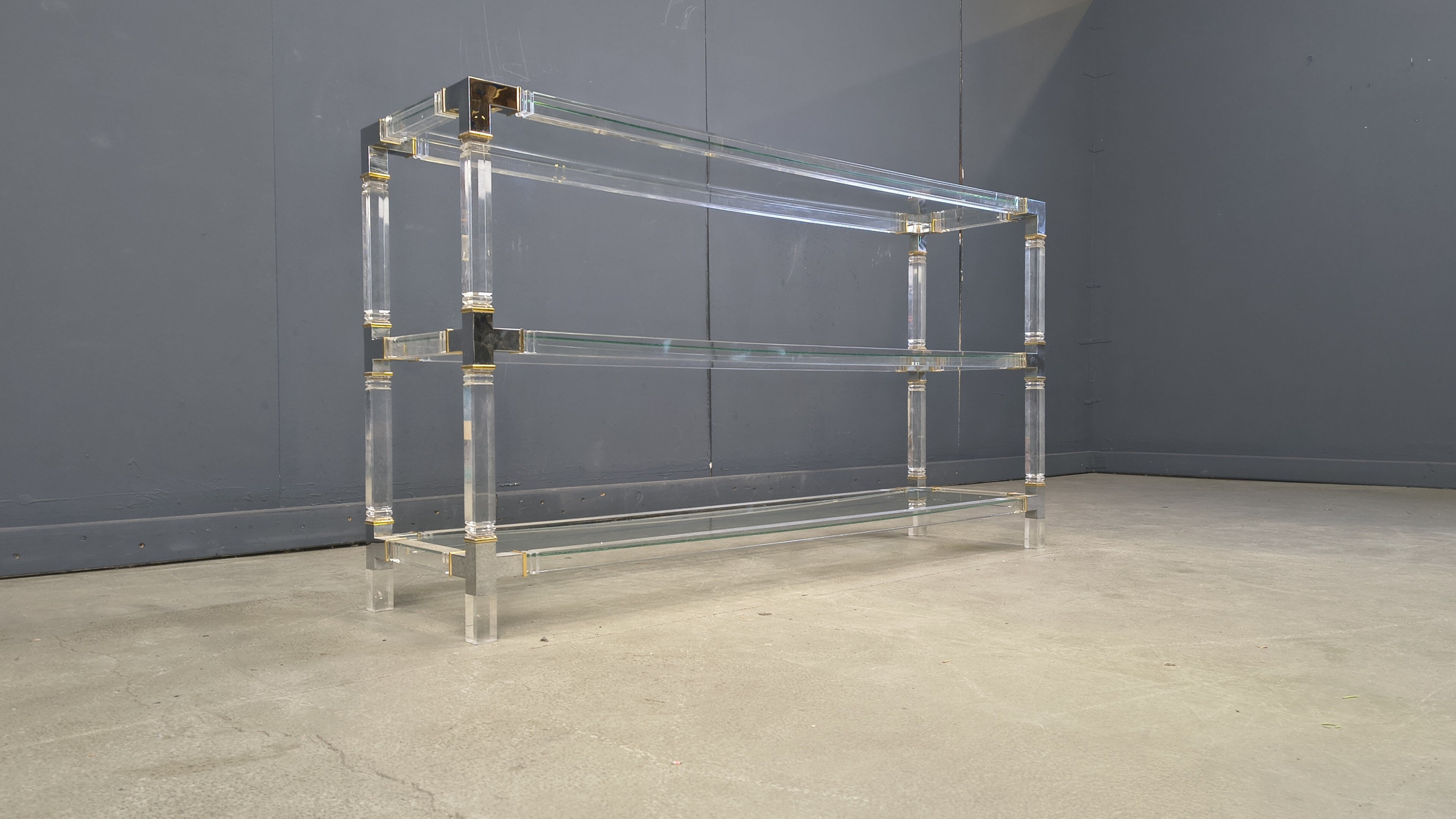 Table console en chrome et lucite, années 1970