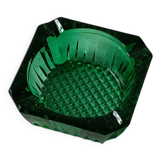 Thick translucent green checkerboard ashtray