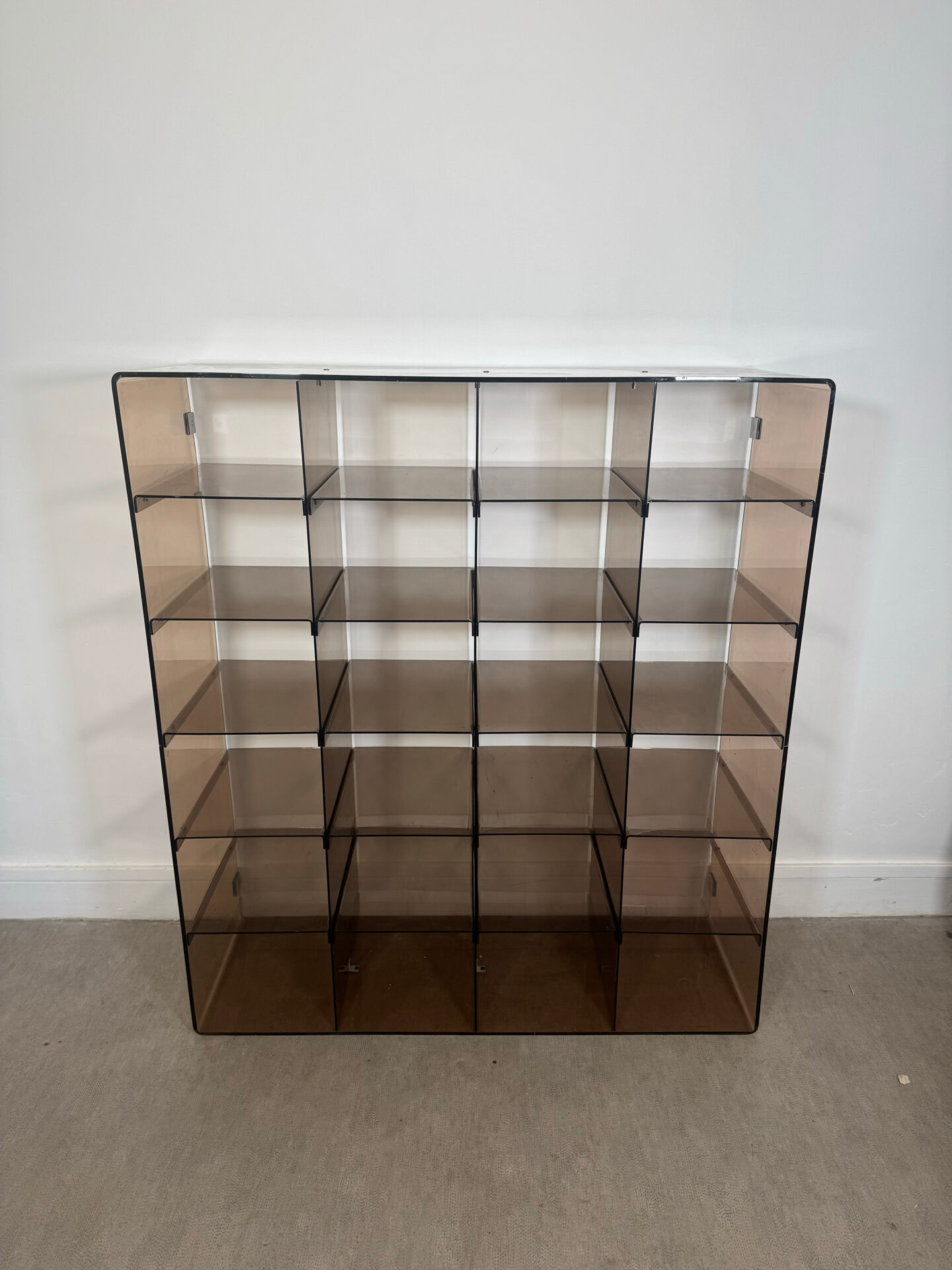 Shelf - library with 24 smoked plexiglass compartments by Michel Dumas