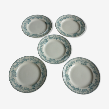 5 assiettes plate St Amanf fleurs bleues