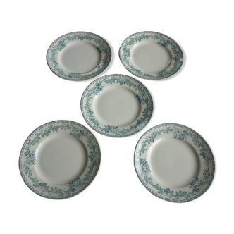 5 flat plates St Amanf blue flowers