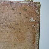 Large painting farm on pond old 19th century signature oil on linen canvas