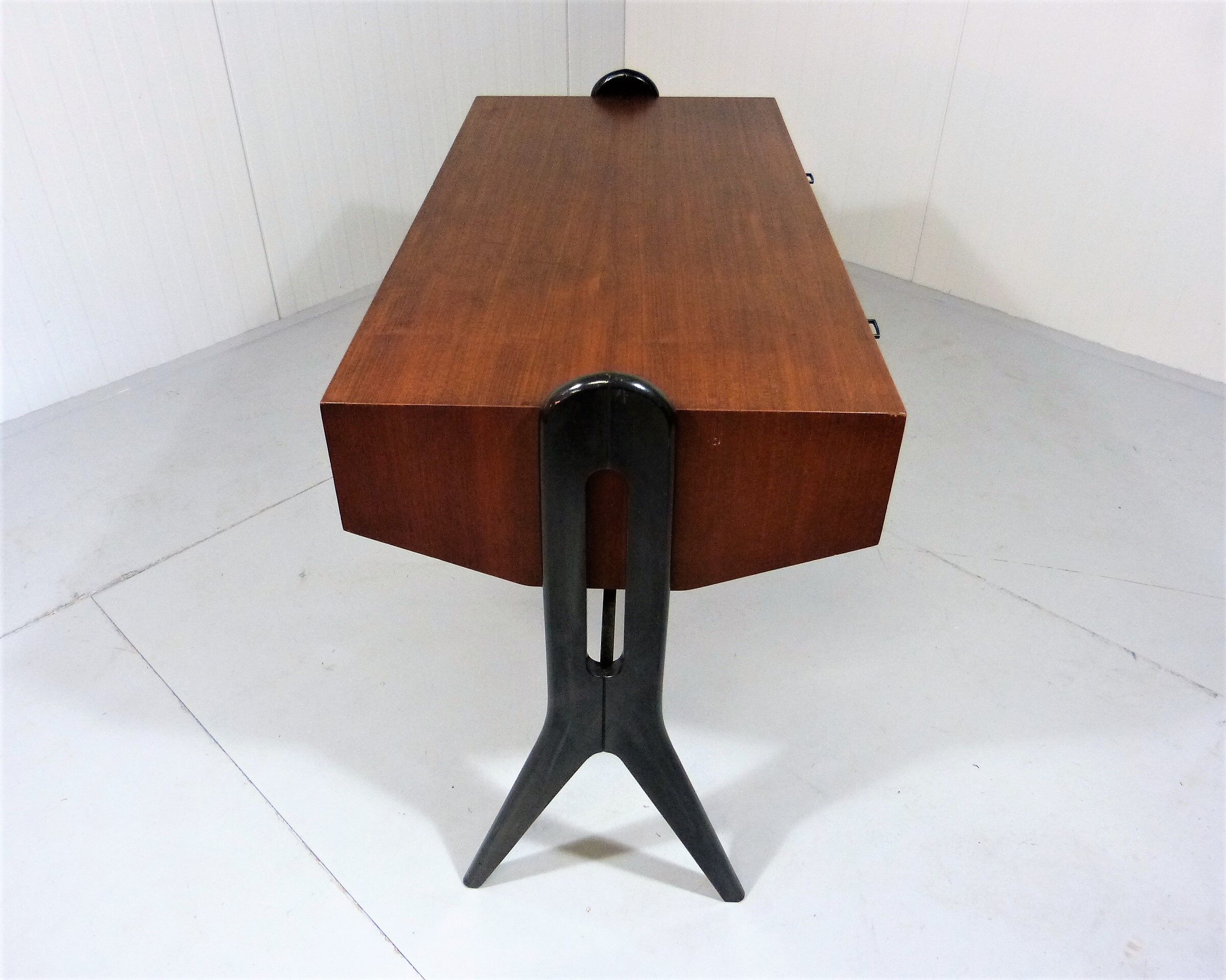 Vintage teak desk with black scissor legs 1960's
