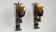 Pair Hand Forged Wrought Iron Medieval Style Wall Lights Amber Glass Shades