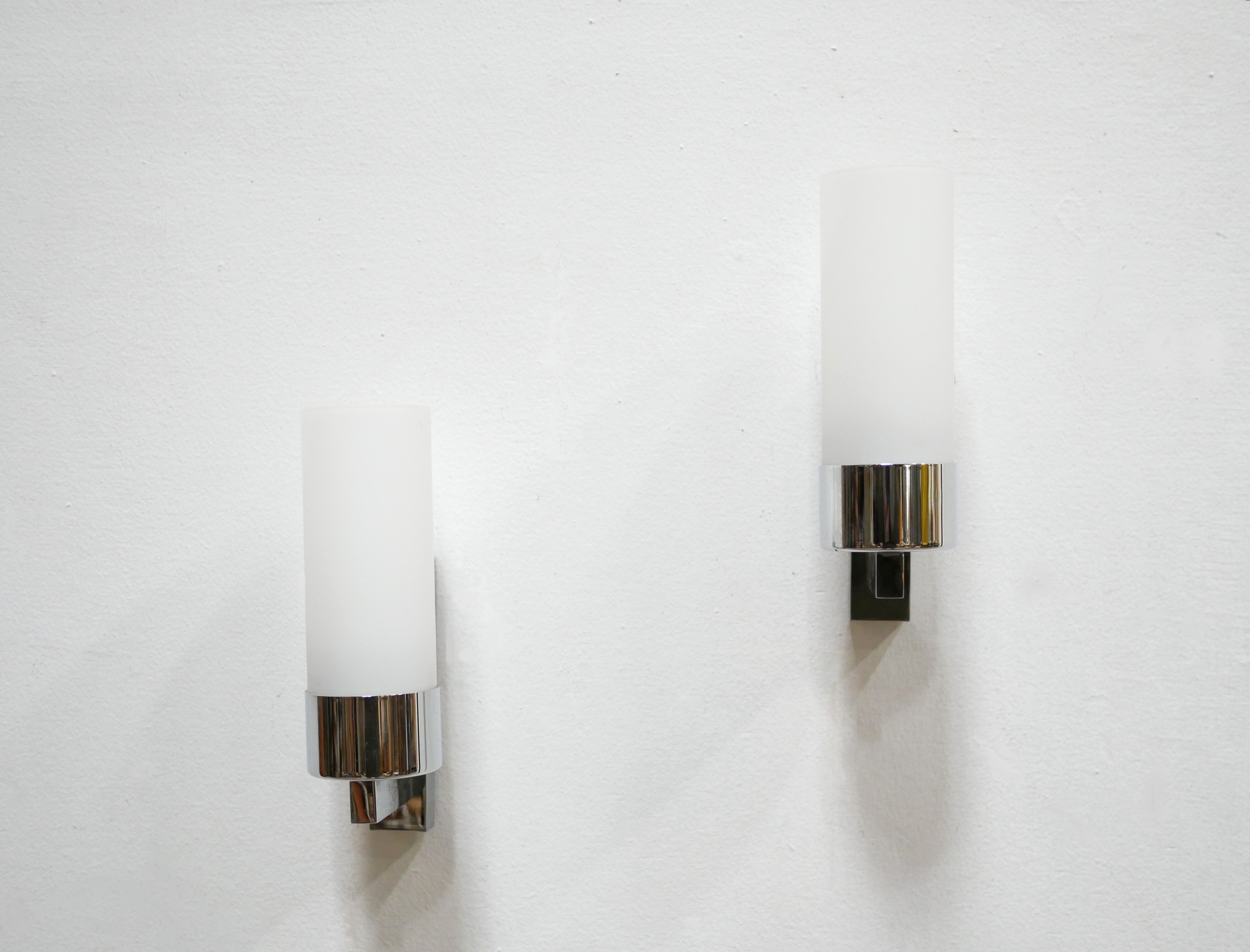 Pair of vintage metal and opaline wall lamps