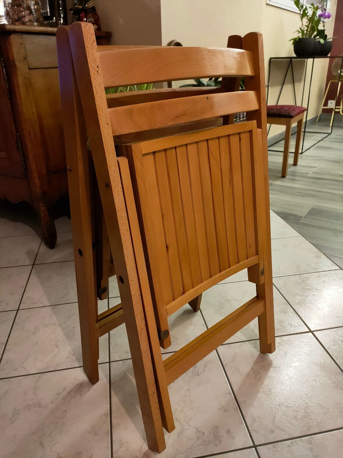Pair of vintage folding wooden chairs