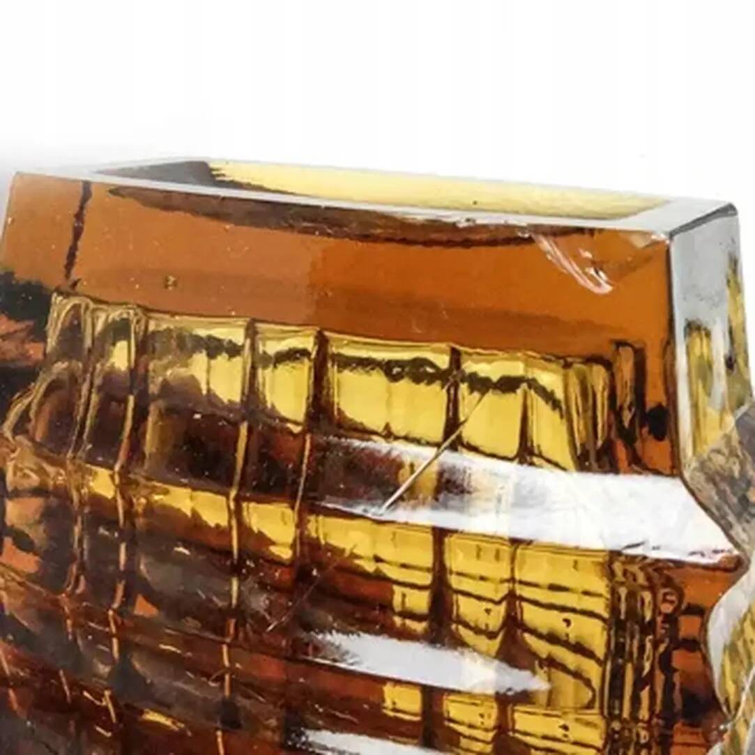 Optical vase, mid-century modern, yellow glass, designed by J. Drost, Ząbkowice, Poland, 1970s
