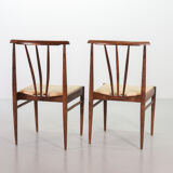 Chaises de salle à manger scandinaves à dossier fuseau en palissandre et revêtement blanc cassé