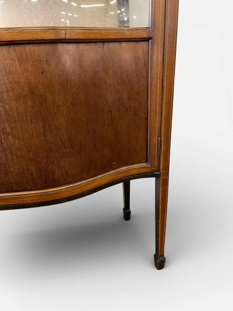 vintage wooden display cabinet with curved glass