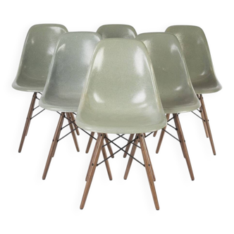 Light Seafoam Set (6) Herman Miller Eames DSW Dining Side Shell Chairs