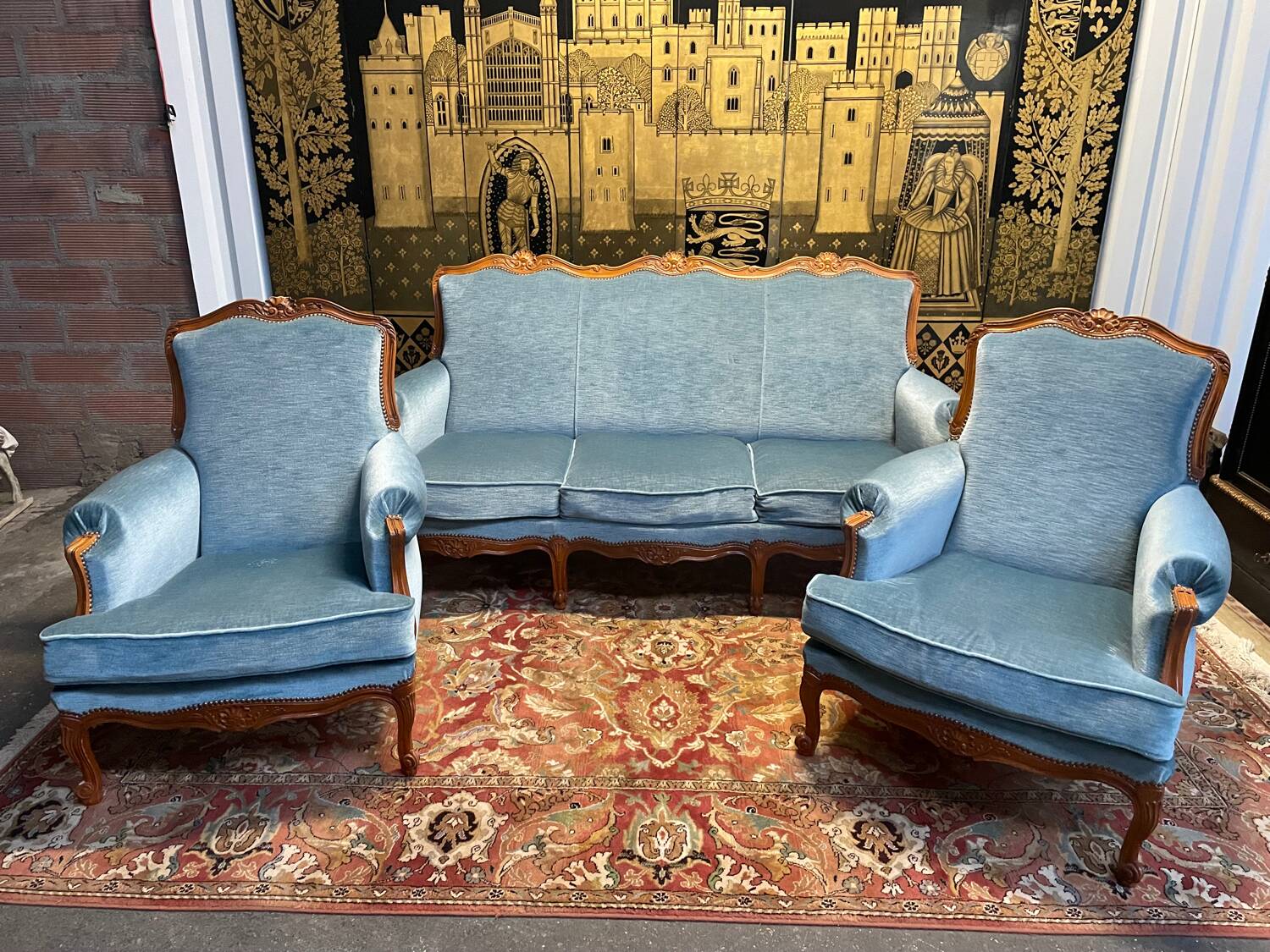 Louis XV style living room Sofa and pair of Armchairs