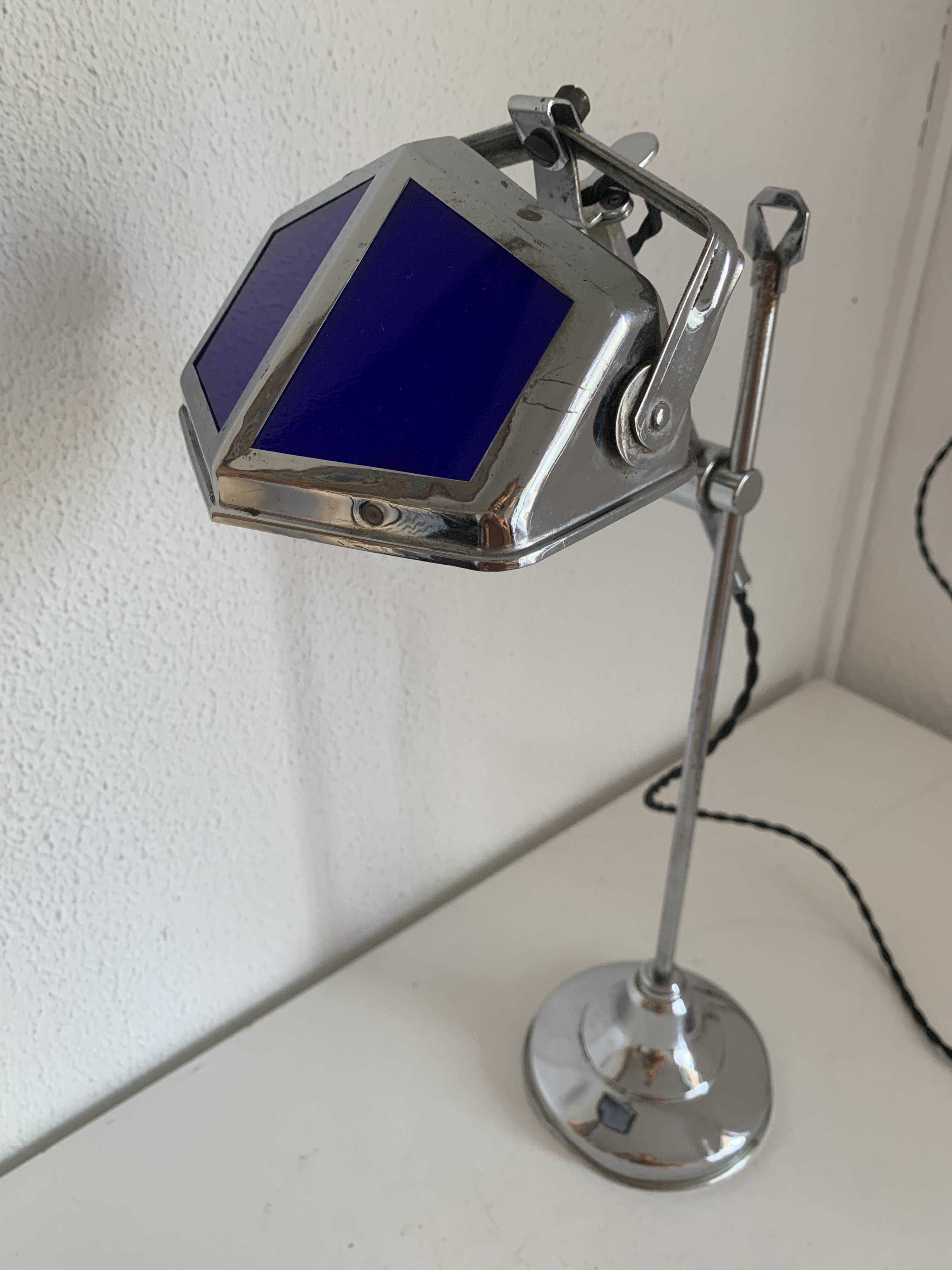 Pirouett vintage 1930 Art Deco blue chrome lamp - 50 cm
